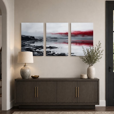 «Red Sky Art», ensemble de 3 reproductions d'art sur toile tendues sur toile pour salon, chambre à coucher, décoration intérieure