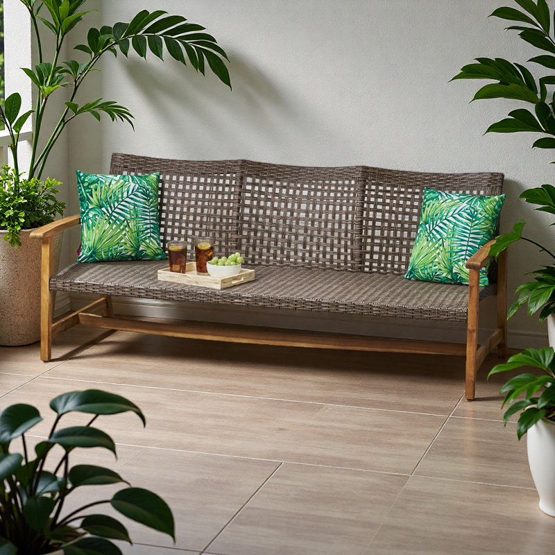 Outdoor Wicker 3 Seater Sofa, Patio Furniture Conversation Set For Backyard, Wood