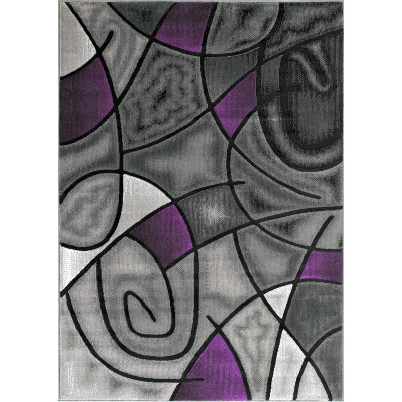 Tapis mauve à motif abstrait Elienor, Rectangle 7 pi 8 po x 10 pi