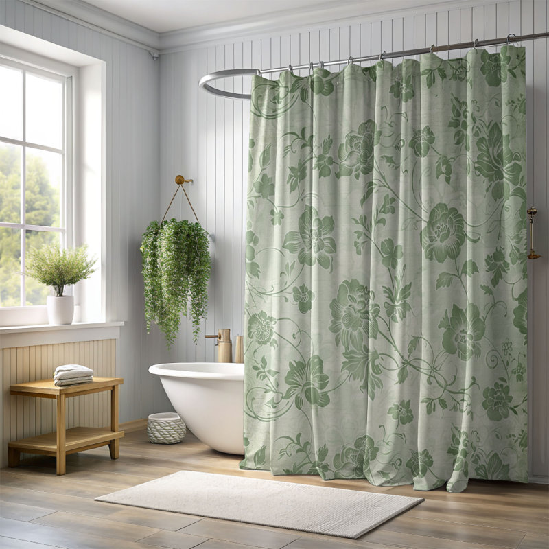 Rideau de douche standard 1 pièce Vintage Sage Blossoms, H 74 po x l 71 po