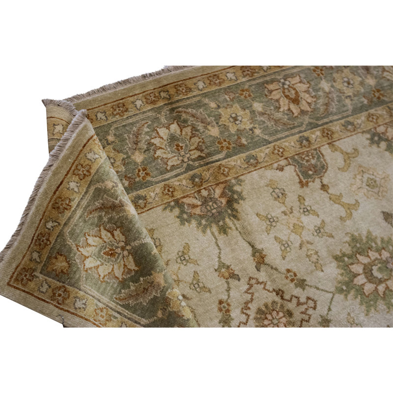 High-Quality Hand-Knotted Cream And Green Area Rug