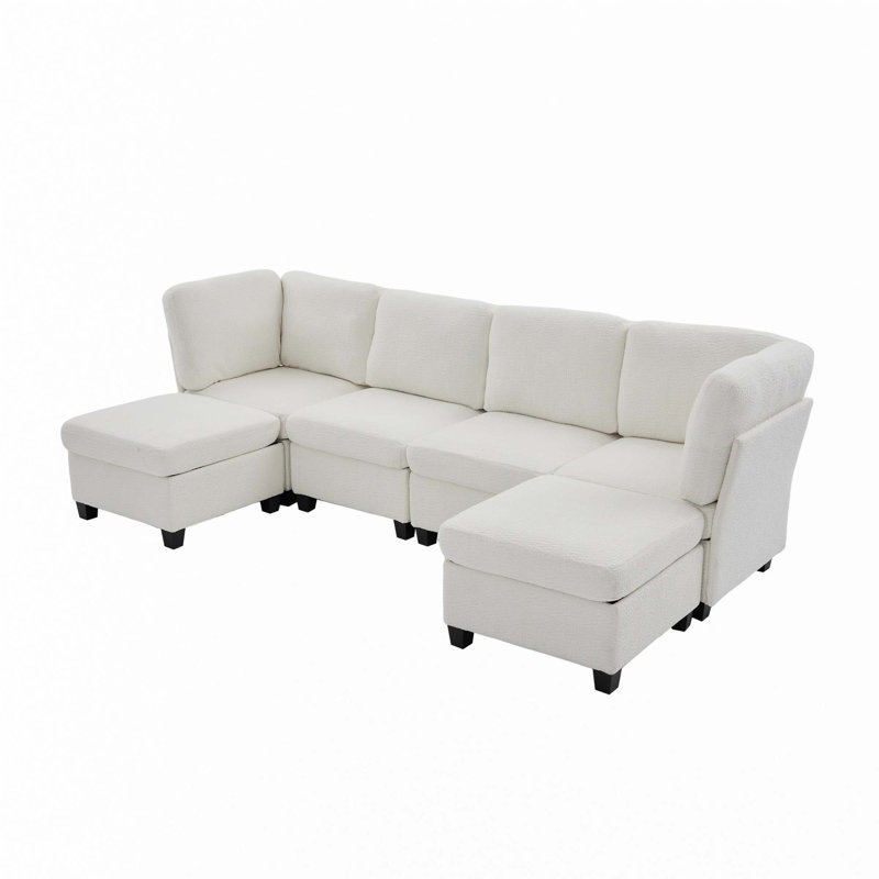 6-Seat Modular Sectional Sofa, Beige Polyester
