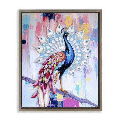Cadre radiant paon radiant sur une branche, design par Tabz Jones