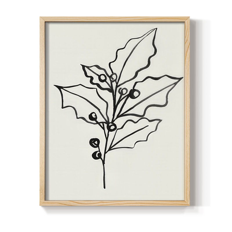 Evergreen Ink II Framed Print - Solid Wood, Natural, 11" H x 9" W