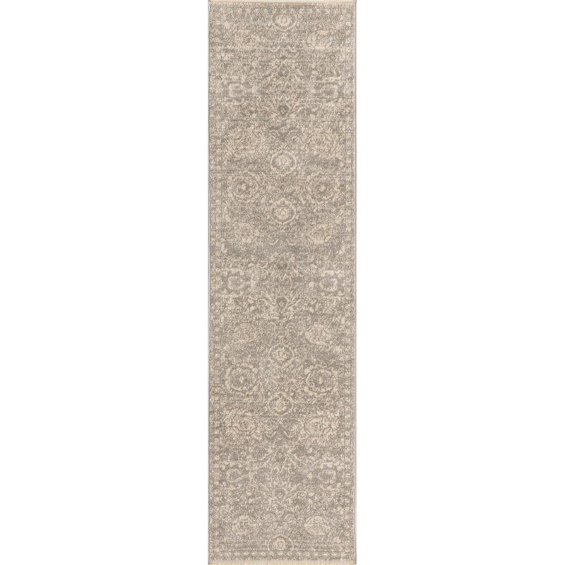 Tapis gris à motif floral Gause, Tapis de couloir 2 pi x 8 pi