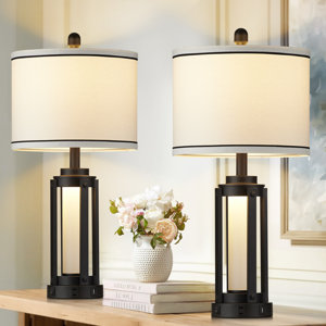 Tatyanna 26 in. Metal USB Table Lamp Set with Type-C Port, and Built-in-Outlet