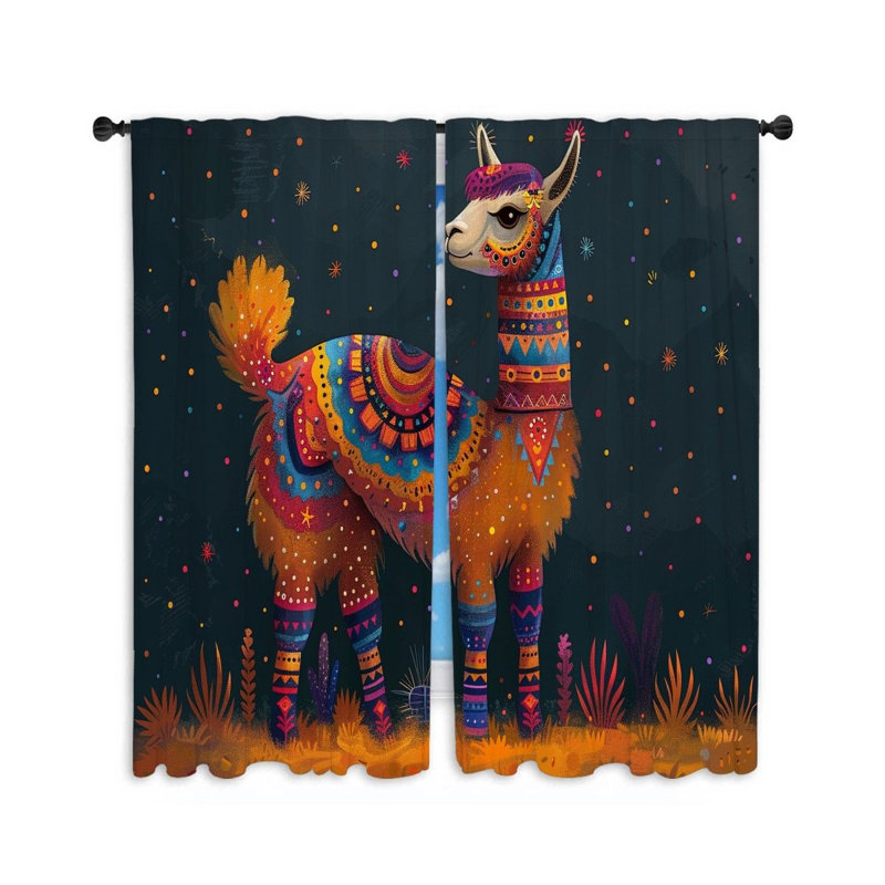12121_Lama décoré de rideaux de fenêtre à motif animalier - 2 panneaux, L 20 po x L 54 po