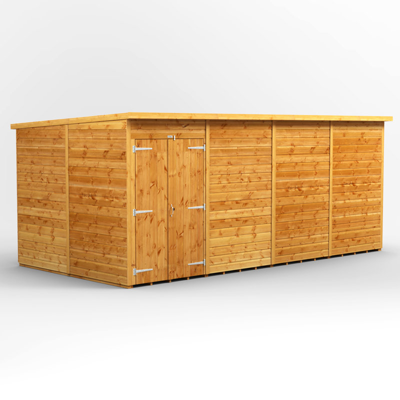 Powersheds 16 x 8ft Timber Tongue & Groove Windowless Pent Garden Shed Double Doors