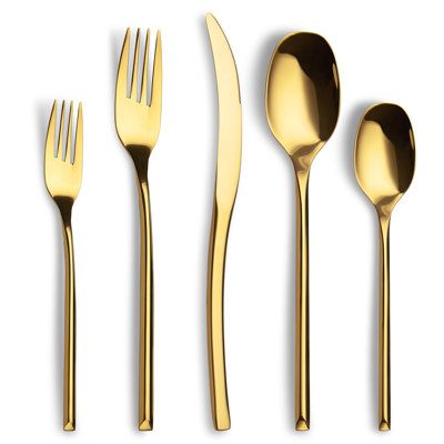 Ensemble de couverts 20 pièces en acier inoxydable doré - Conception résistante à la rouille, robuste et moderne pour les mariages, les fêtes, l'utilisation quotidienne et les restaurants