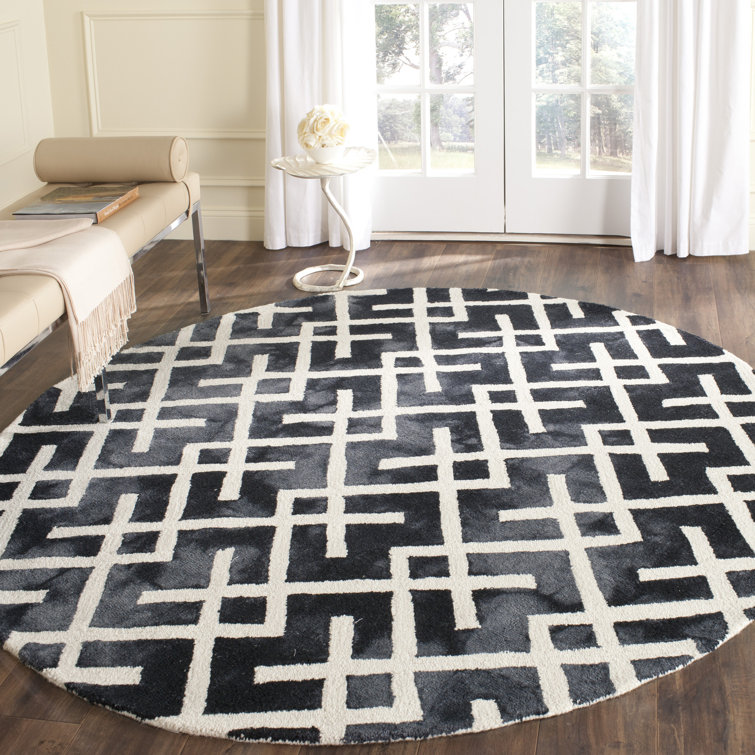 Bryauna Hand Tufted Wool/Cotton Geometric Rug in Graphite/Ivory