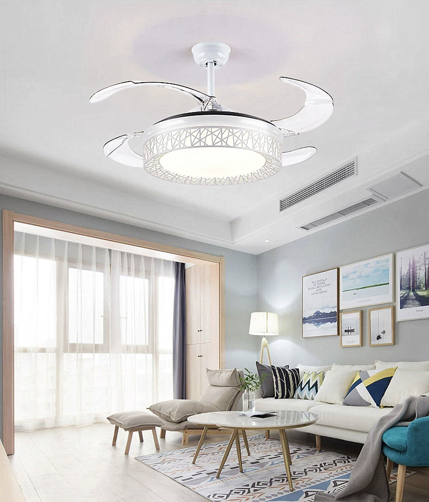 42 Edmund 3 - Blade Retractable Blades Ceiling Fan with Remote Control and Light Kit Included Etta Avenue