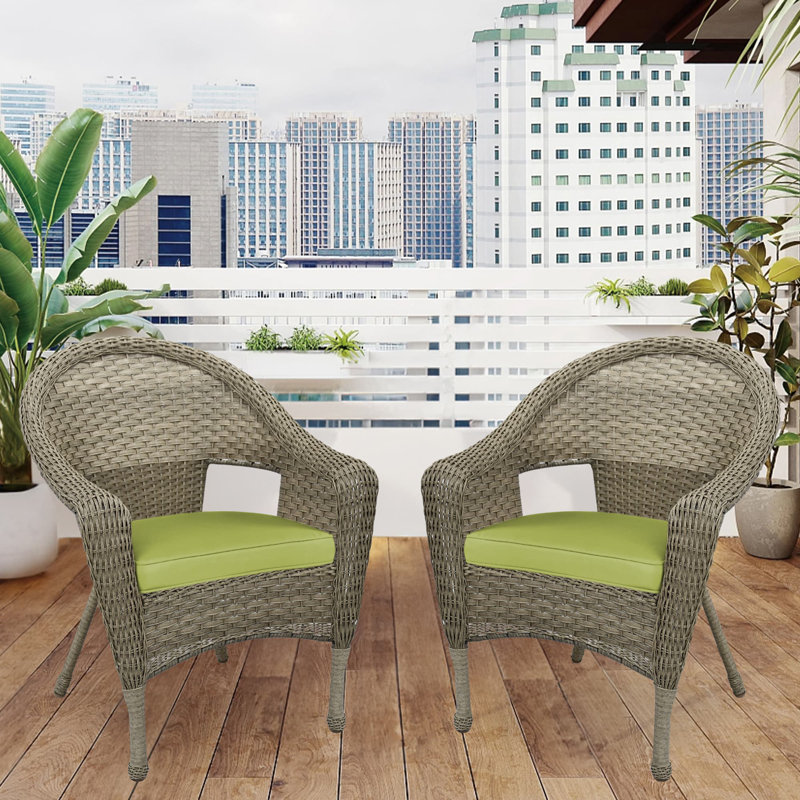 Chaise de patio à dîner avec coussins simple Watts, Gris, Sauge vert