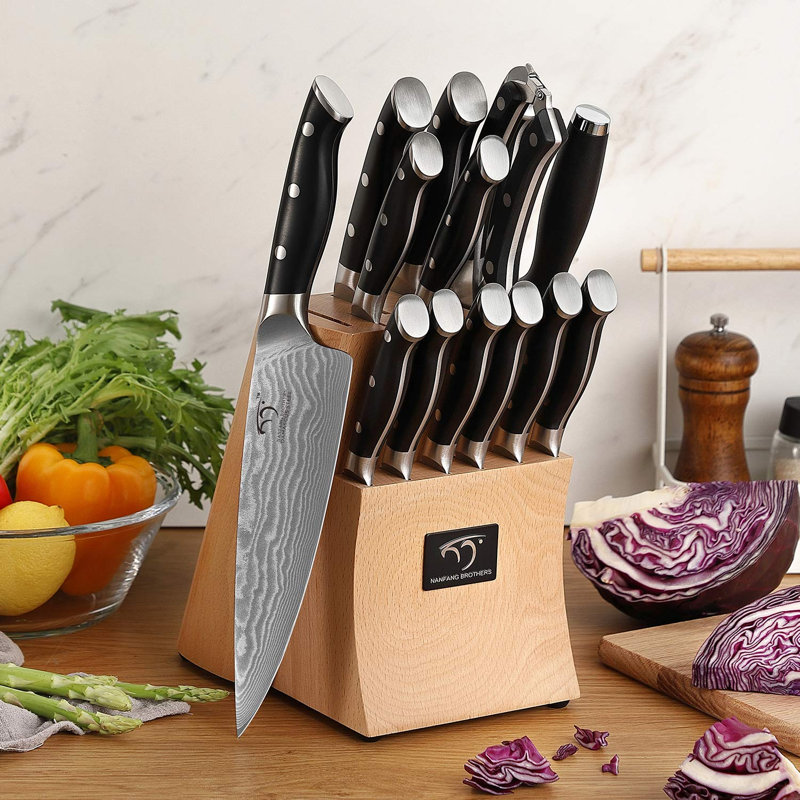 15-Piece VG10 Damascus Knife Set, ABS Handle