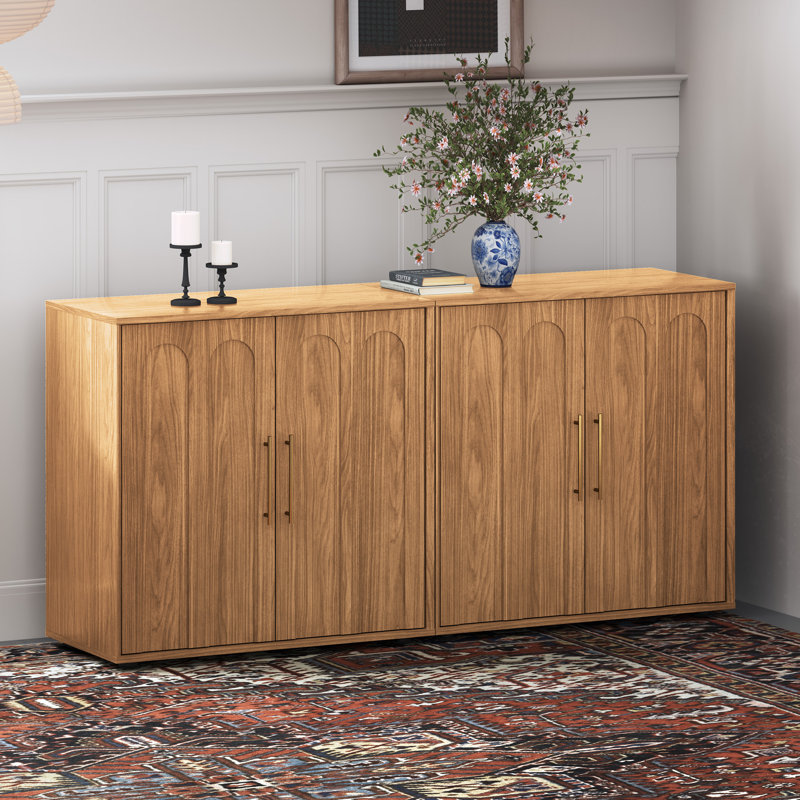 Armoire de rangement arquée avec poignée dorée, Naturel