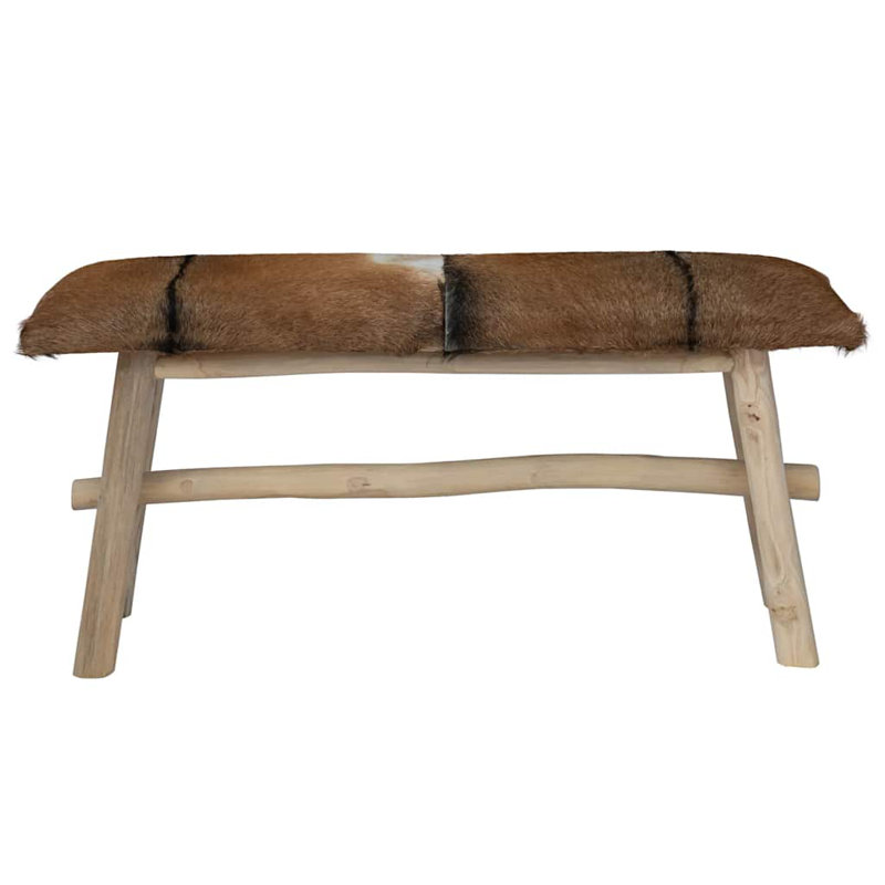 vidaXL Entryway Bench Natural brown 39.4 x 11.8 x 17.7 in Multicolor Teak and genuine goat leather