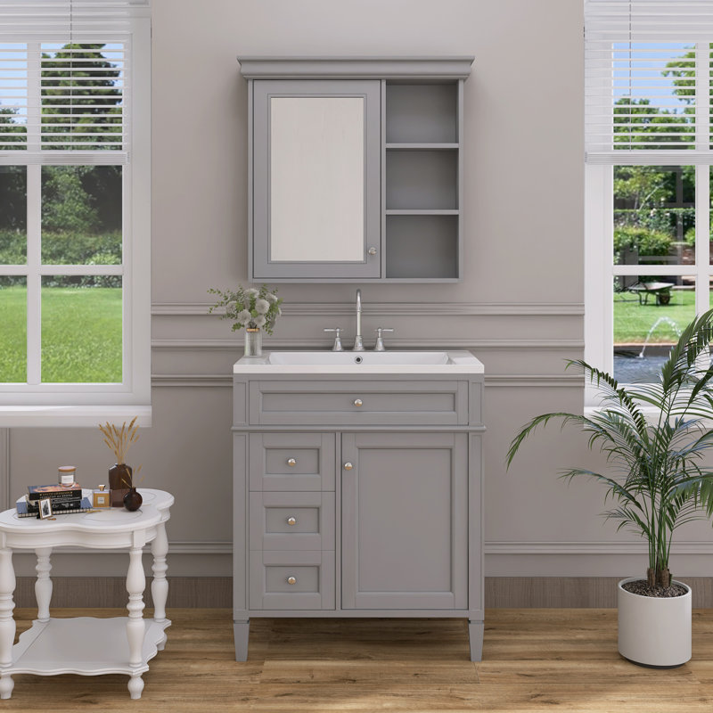 Shaneca 30'' Single Bathroom Vanity with Resin Top and Medicine Cabinet, Gray