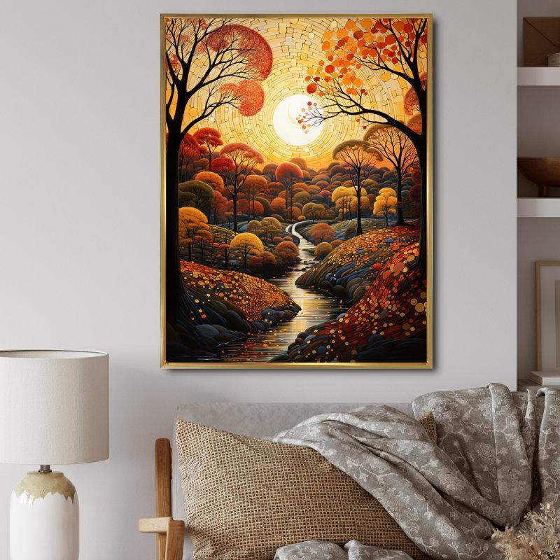 Chenell Countryside Autumnal Canopy Patchwork II - reproduction sur toile, Cadre flottant doré, H 20 po x l 12 po x P 1 po