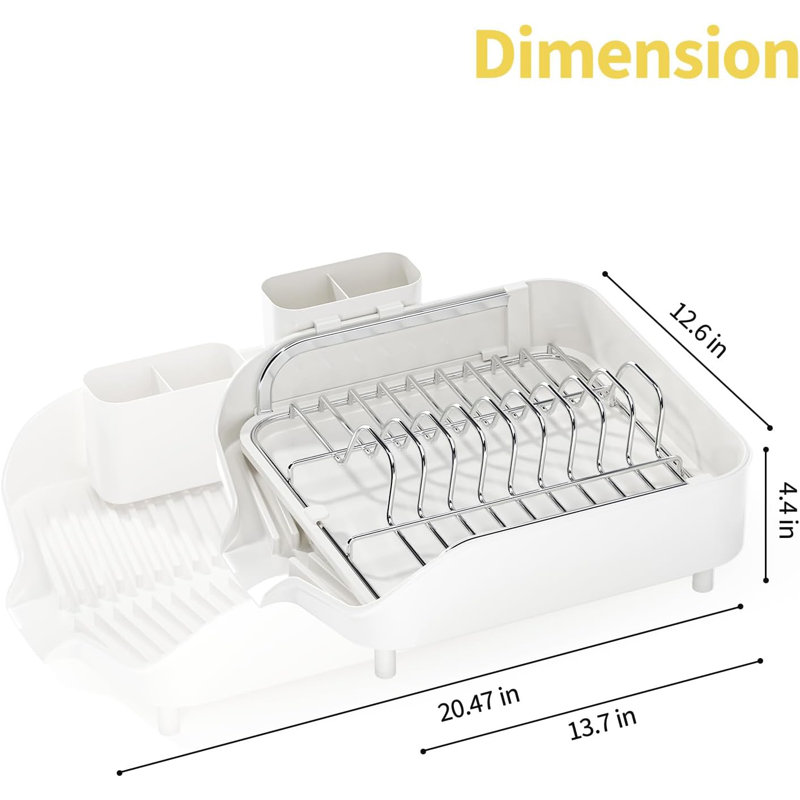 White Stainless Steel Foldable Dish Drying Rack with Utensil Cup