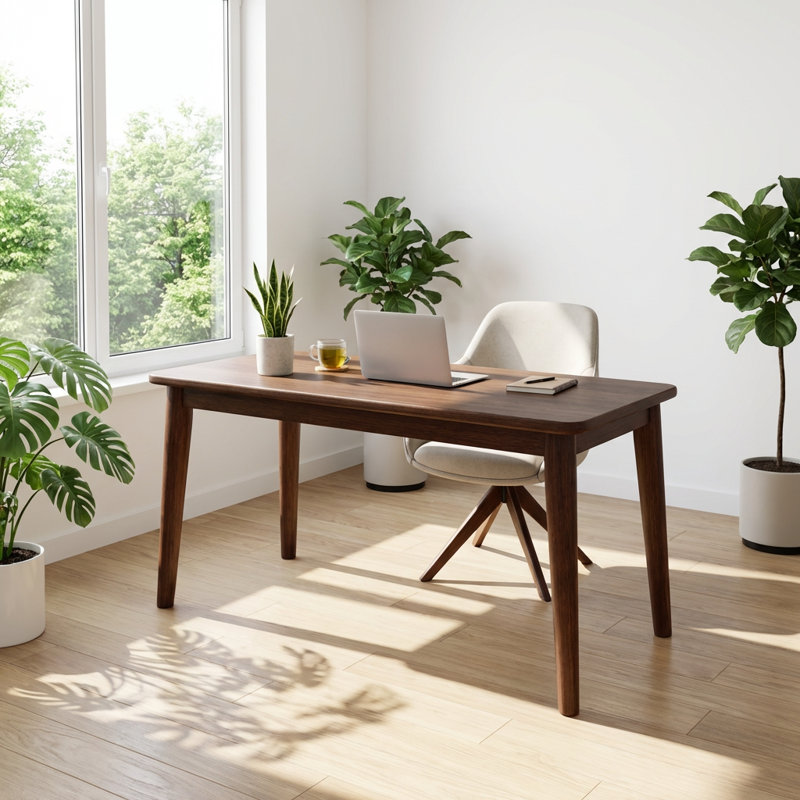 Bureau d'écriture compact en bois massif avec motifs Mid-Century modernes