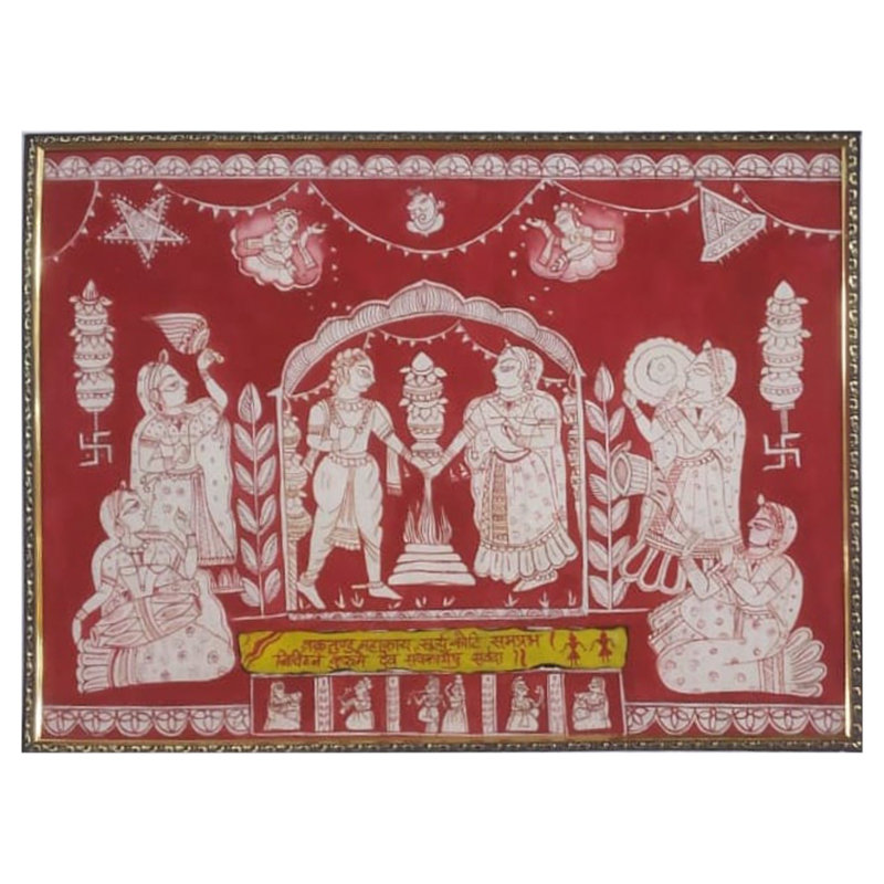 Subh Vivah - Moment de mariage heureux | Pigments naturels sur toile tendue | Par Ekta Jain | Avec cadre