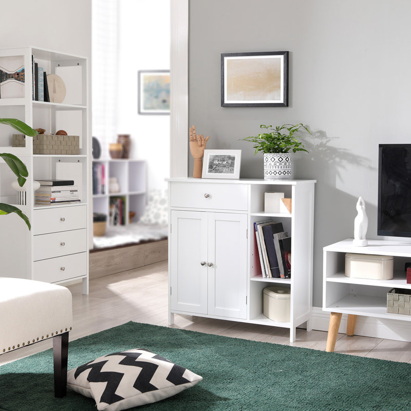 Armoire de rangement avec tiroir, 3 compartiments ouverts, tablettes réglables