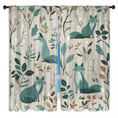 Foxes And Leaves Window Curtains Animals Sheer & Room Darkening - 2 Panels