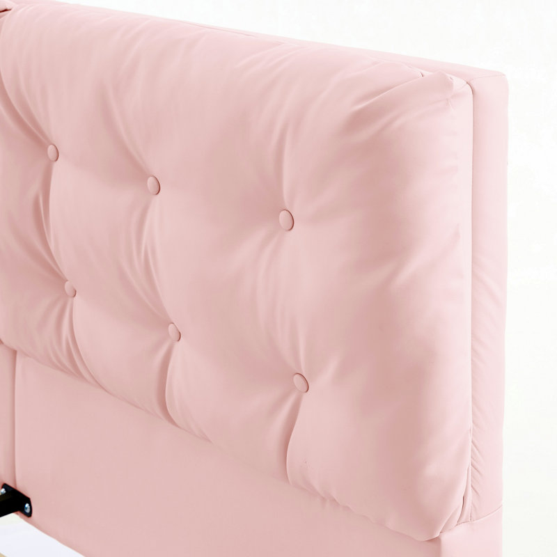 Structure de lit rembourrée avec lumières DEL et tête de lit capitonnée, Rose