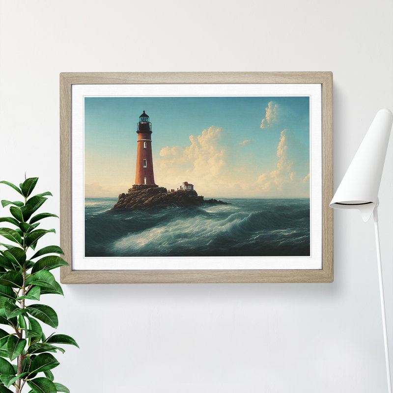 Joyous Lighthouse - Framed Print, 34cm H x 46cm W x 2cm D, Oak
