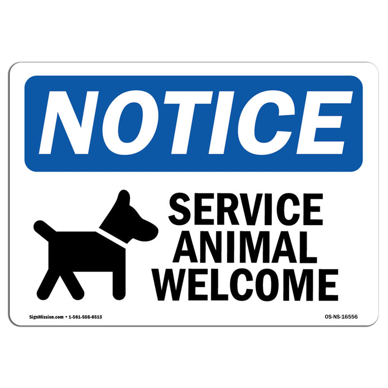 Osha - avis de bienvenue «Animaux de service», H 18 po x l 24 po x P 0,1 po