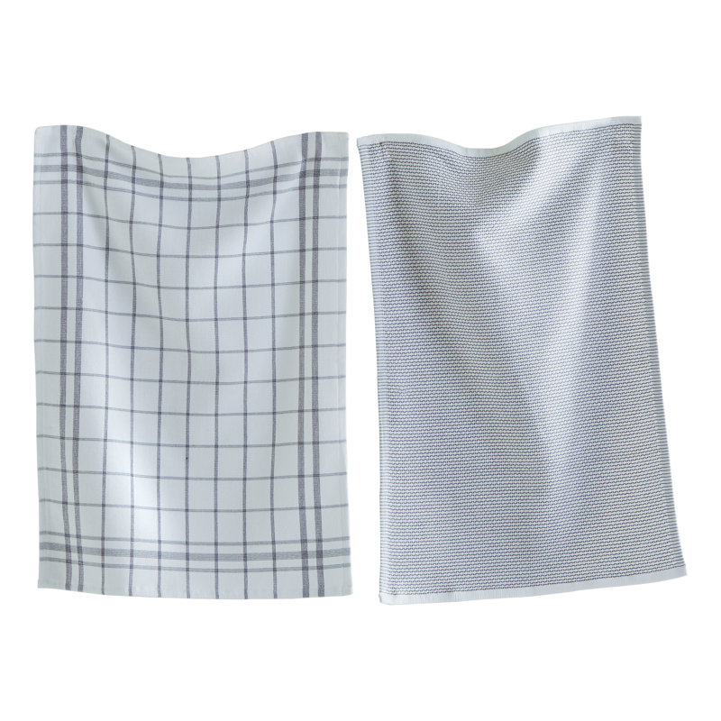Cotton Plaid Waffle Tea Towel Kitchen Towel, Gray