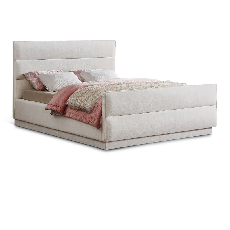 Lit tapissier standard capitonné Paxton, Queen, Tissu chenille crème