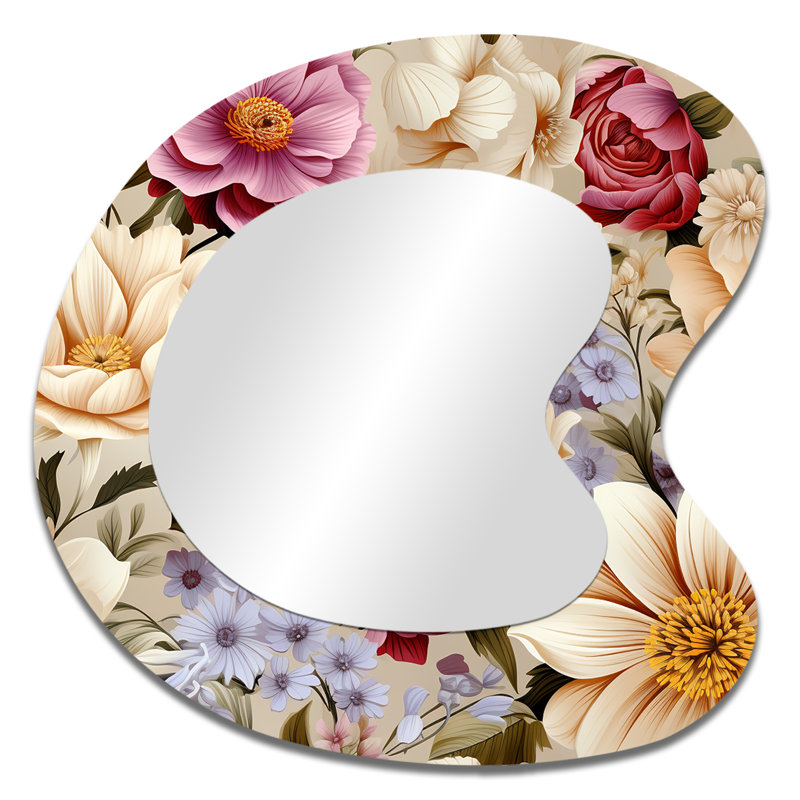 Motif botanique de bouquet de printemps - miroir mural asymétrique floral, miroir décoratif de forme libre Cottage, impression d'art en métal