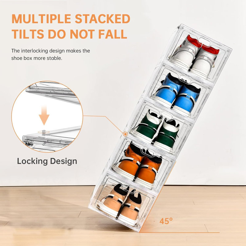 Ensemble de 12 grandes boîtes de rangement pour chaussures, organisateur de rangement de chaussures transparent avec porte magnétique, empilable