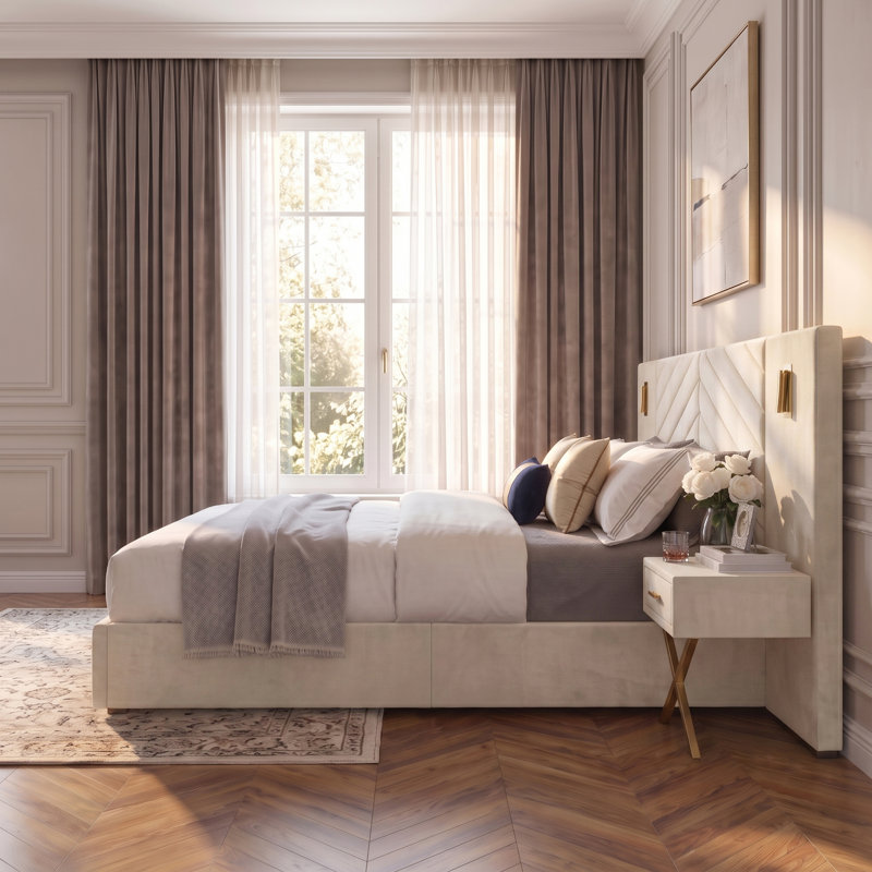 Lit plateforme tapissier Modern, King, Off White