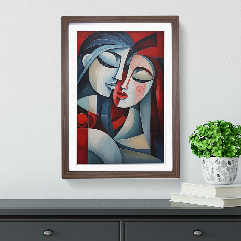 XYZ-FRM-V1223-4382 Lovers Cubism No.4 - Single Picture Frame Print on Wood, Walnut , 34cm H x 25cm W x 2cm D