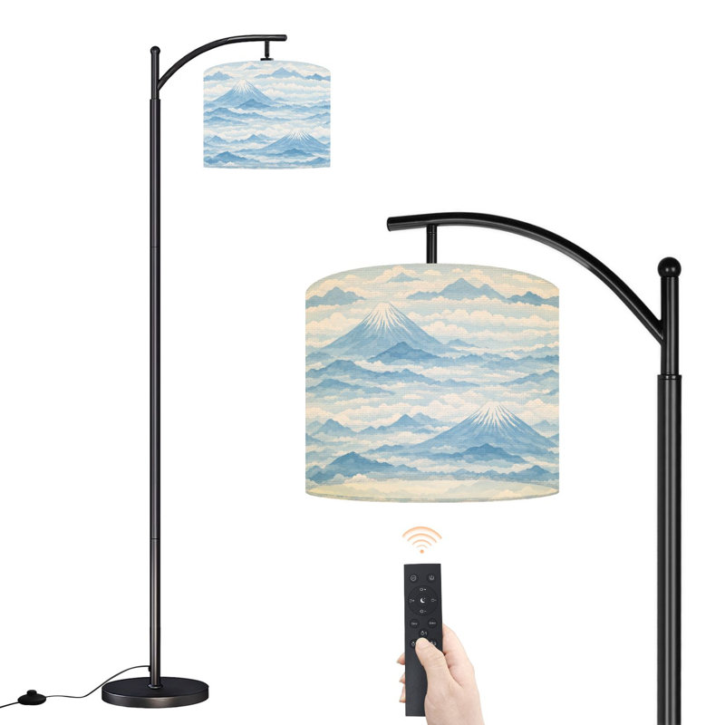 Arc Floor Lamp with Adjustable Lampshade Mountains Clouds Blue Tones Snow Peaks Standing Lamp 3 Color Temperatures Dimmable Tall Pole Lamp with Foot Switch for Bedroom