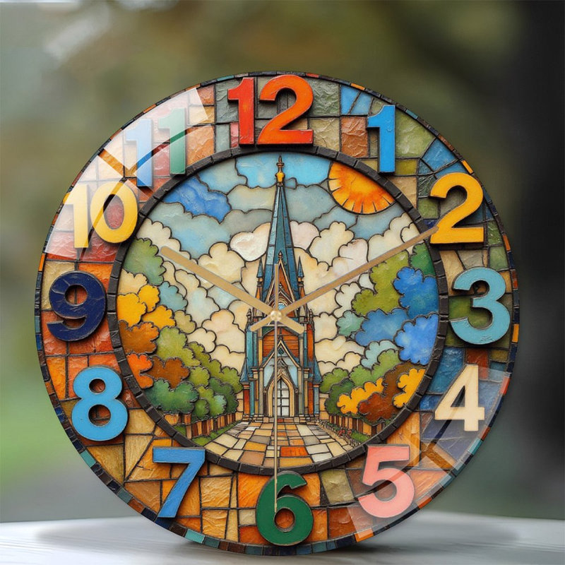 Round Clock Home Decor Unique Design Art - 12'' Modern Glass Wall Clock