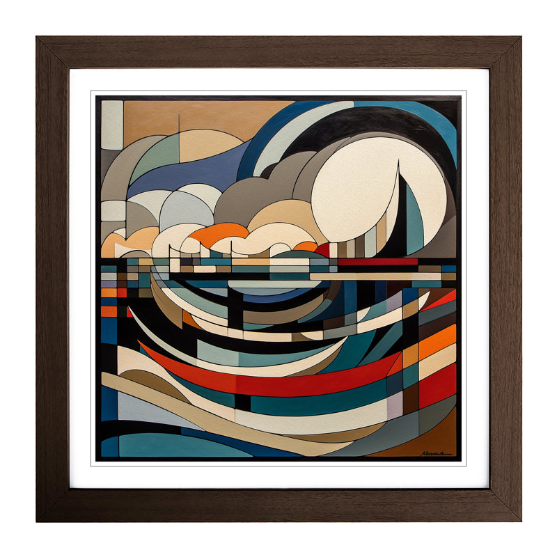 Seascape Constructivism No.2 - Single Picture Frame Print on Wood, Black