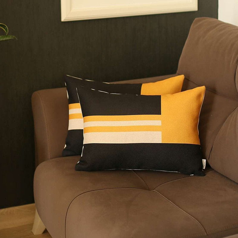 Ensemble de deux coussins lombaires 20 po x 12 po, Jaune / noir
