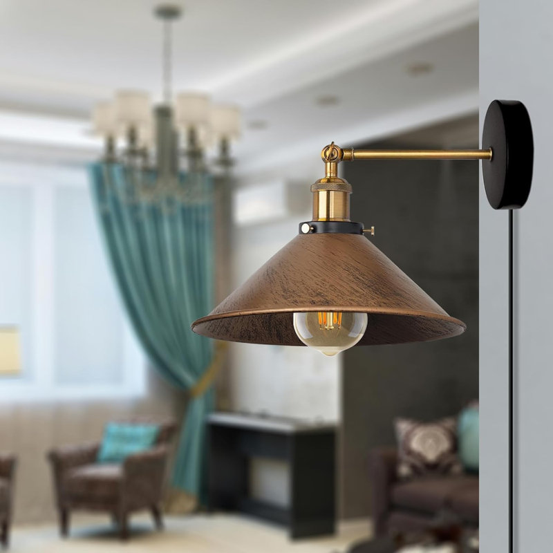 Plug-in Armed Sconce, Brushed Copper