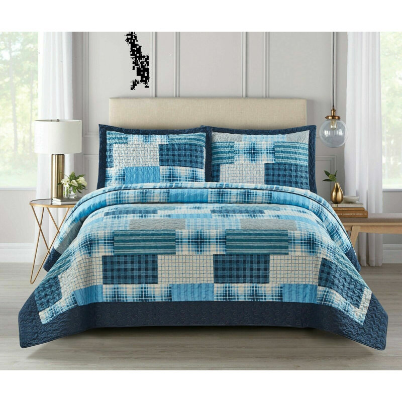 Thebes August Grove Bedspread Set with a pillow, Blue, W235 x L250cm