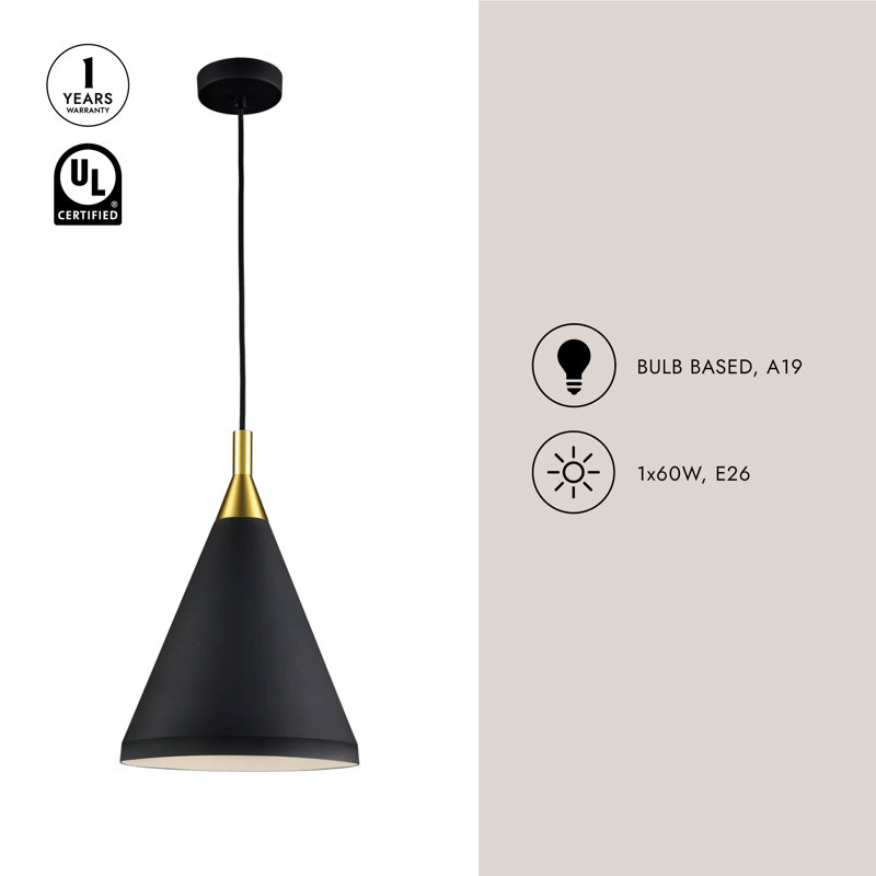 Dorothy 1 - Light Single Cone Pendant, Brushed Nickel/Black, 14" H x 10" W x 10" D
