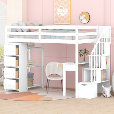 Marcell Twin Loft Bed With Storage Stairs, Desk, Shelves and Drawers