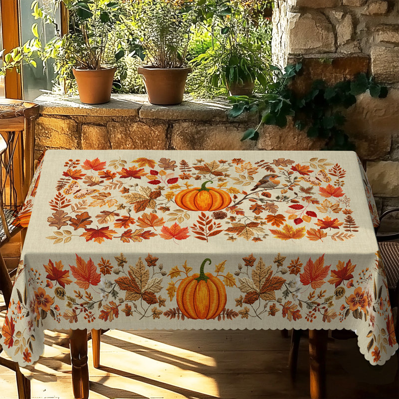 Autumn-Winter Tablecloth 140x180cm Rectangular Seasonal Holiday Patterns Pumpkin Motifs Party Picnic Dinner Table Cover