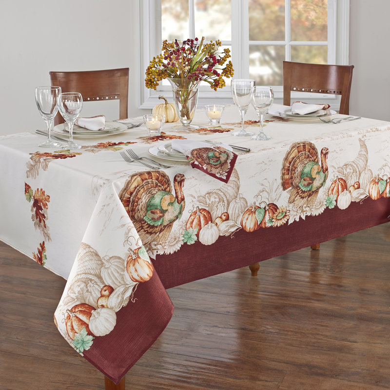 Monterrey Holiday Turkey Bordered Fall Tablecloth, 144" x 60"