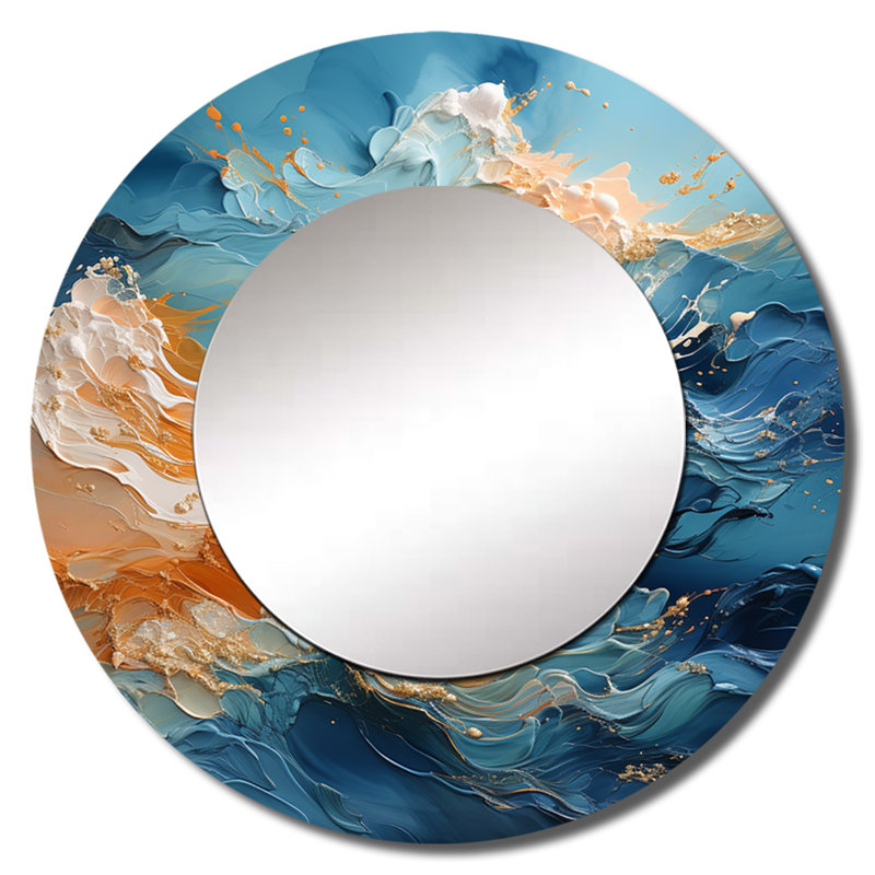 Robere Blue Storms Charm Vivid Liquid Art - Storms Mirror, Traditional Round Decorative Wall Mirror, Printed Metal Art