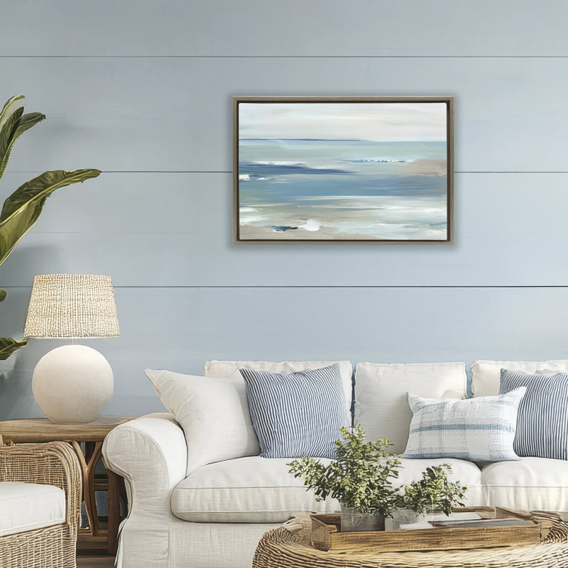 Cadre flottant avec motif de paysage océanique, par Lera, H 21 po x l 31 po, Brun