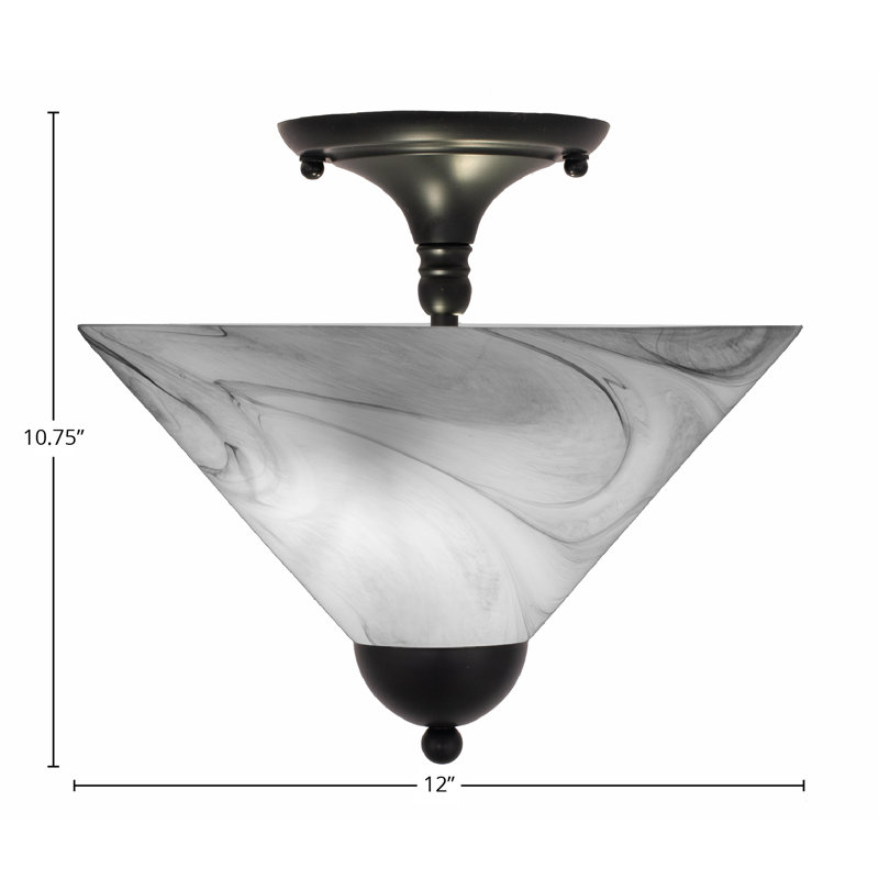 Semi-Flush 2 Bulbs Shown With 12" Glass, Matte Black
