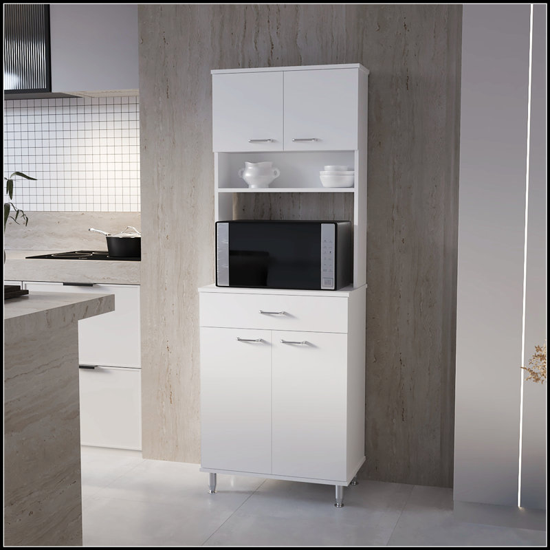 Santa Maria 1-Drawer 1-Shelf Modern Pantry with Adjustable Metal Legs for Enhanced Storage and Style
