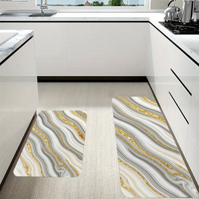 Ensemble de 2 tapis de sol élégants en flanelle à motif de marbre veiné d'or